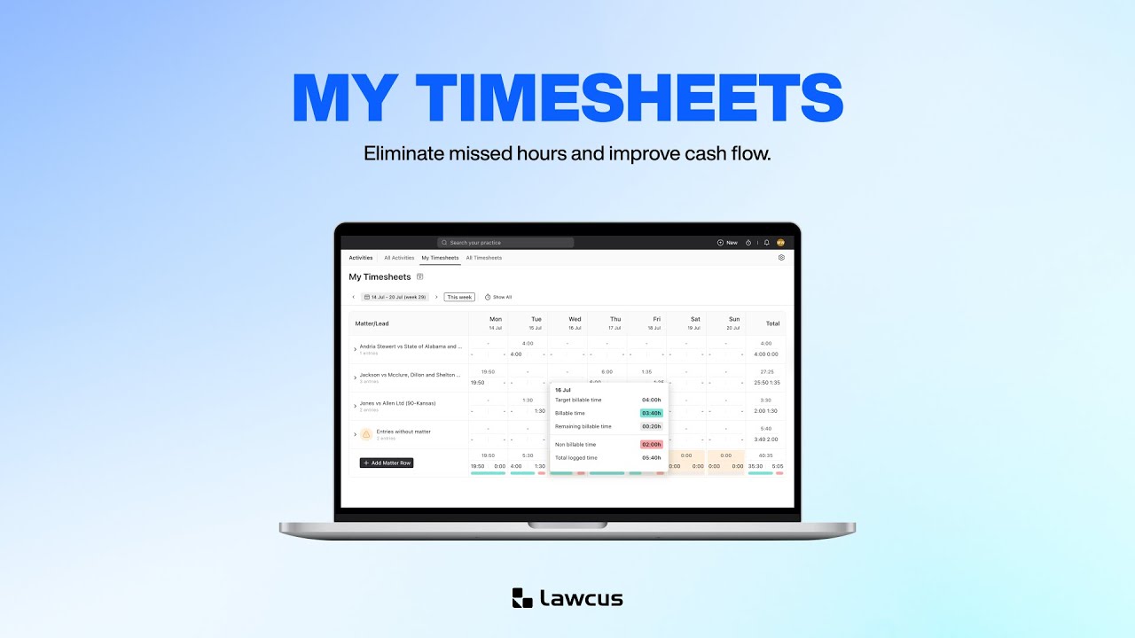 My Timesheets | Lawcus Time Tracking Simplified