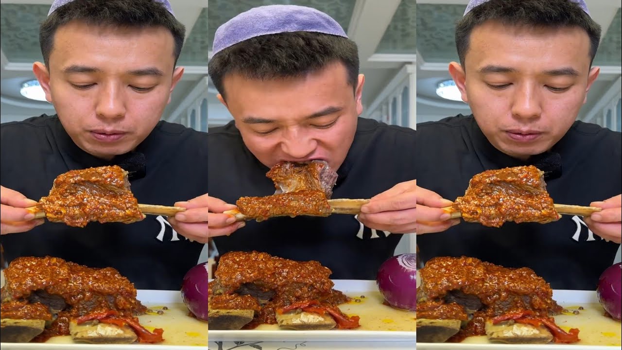 ASMR MUKBANG STEAK WITH SPICY GARLIC SAUCE EATING SHOW