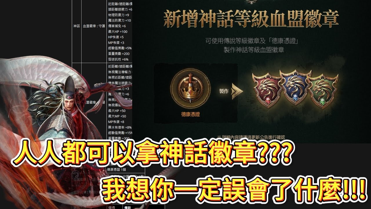 天堂W 神話血盟徽章來囉 製作材料不是商城花錢 而是....