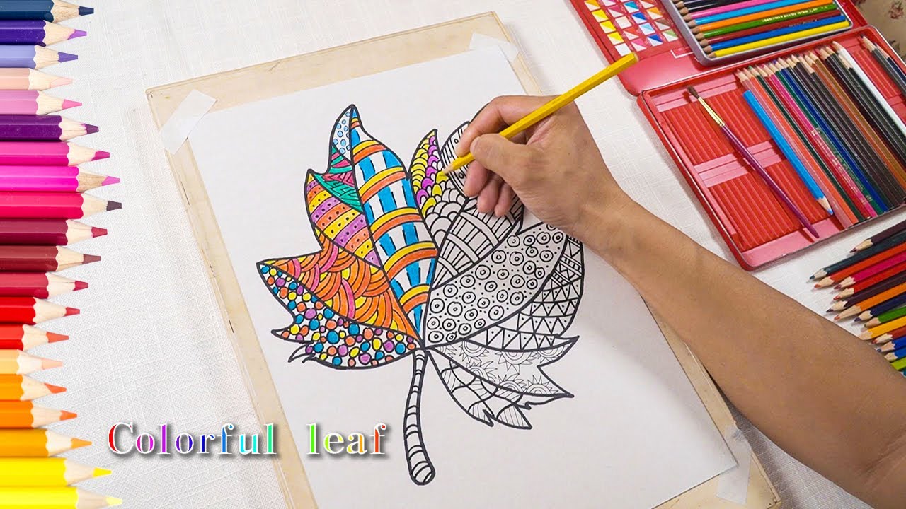 Painting techique/Colored pencil drawing/The birth of a colorful leaf/HOW TO USE COLORED PENCIL
