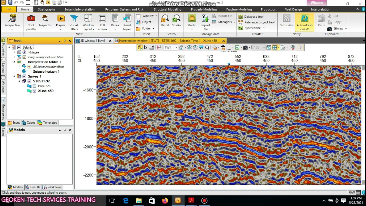Importing seismic and well datas using Petrel software