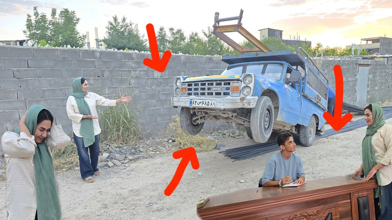 Buying rebar: Parisa took the first steps to building a house with Reza's help