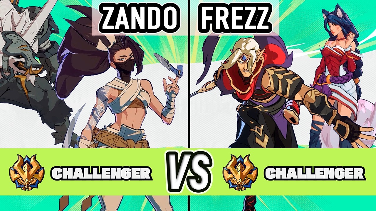 2XKO ▰ Zando (Akali / Warwick) vs Frezz (Yasuo / Ahri) ▰ High Level Gameplay