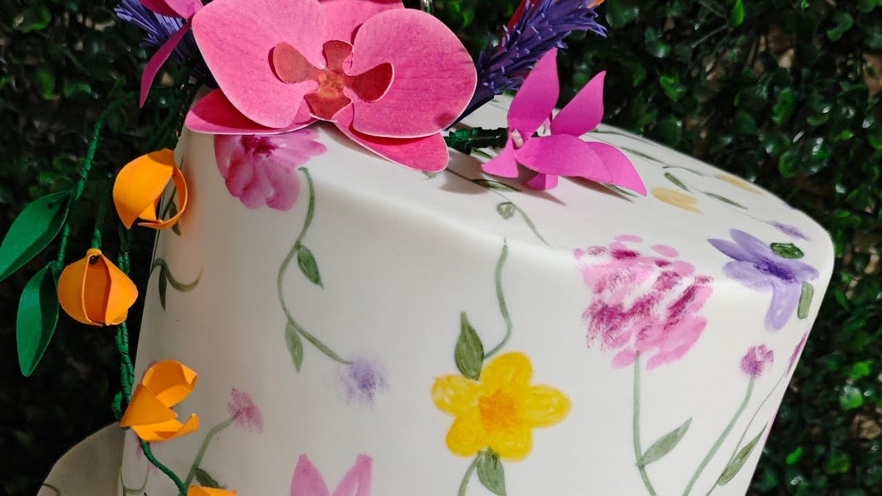 Bolo floral Pintado a mão/ Bolo dois andares Pasta americana