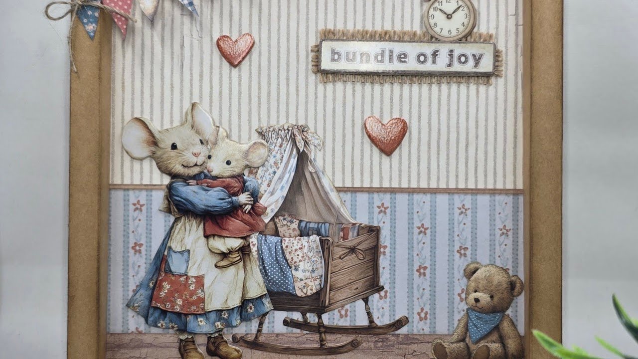 Schilderijtje met het we-r memorykeepers shadowbox punchboard en de Stamperia baby collectie