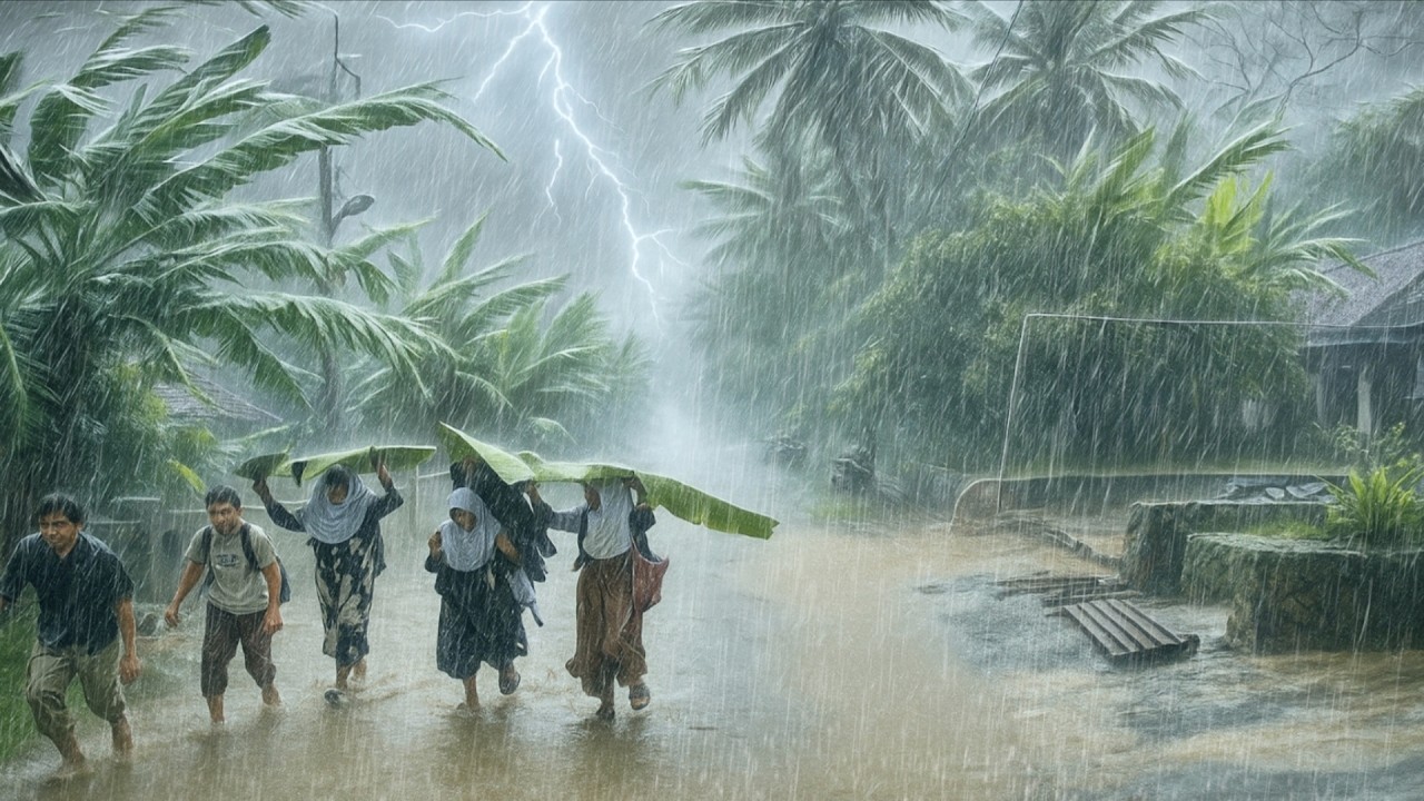 The biggest and craziest rainstorm in history hit a village in Indonesia |Rainstorm and strong winds