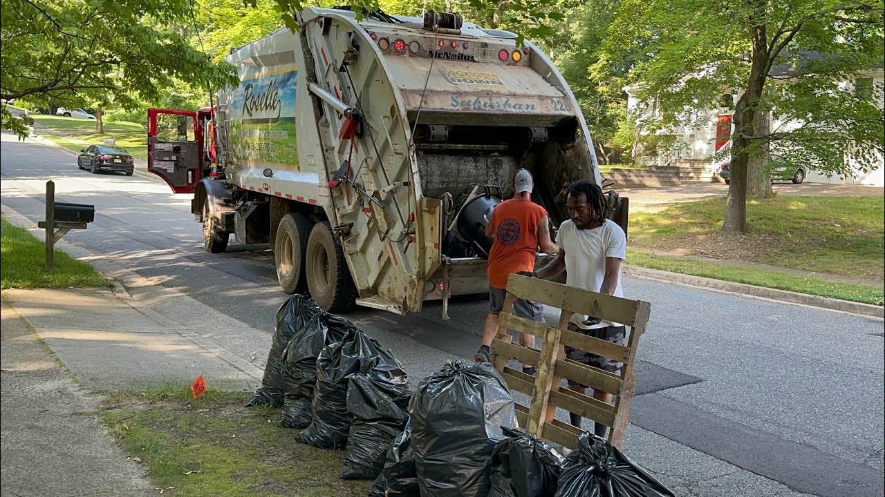 Extremely Fast Roselle Mack McNeilus Rear Loader Garbage Truck Packing Trash