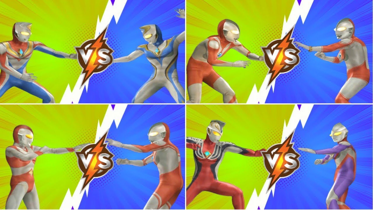 Ultraman Dyna vs fake Dyna, Ultraman vs Jack, 80 vs Zoffy, justice vs Ultraman Tiga 