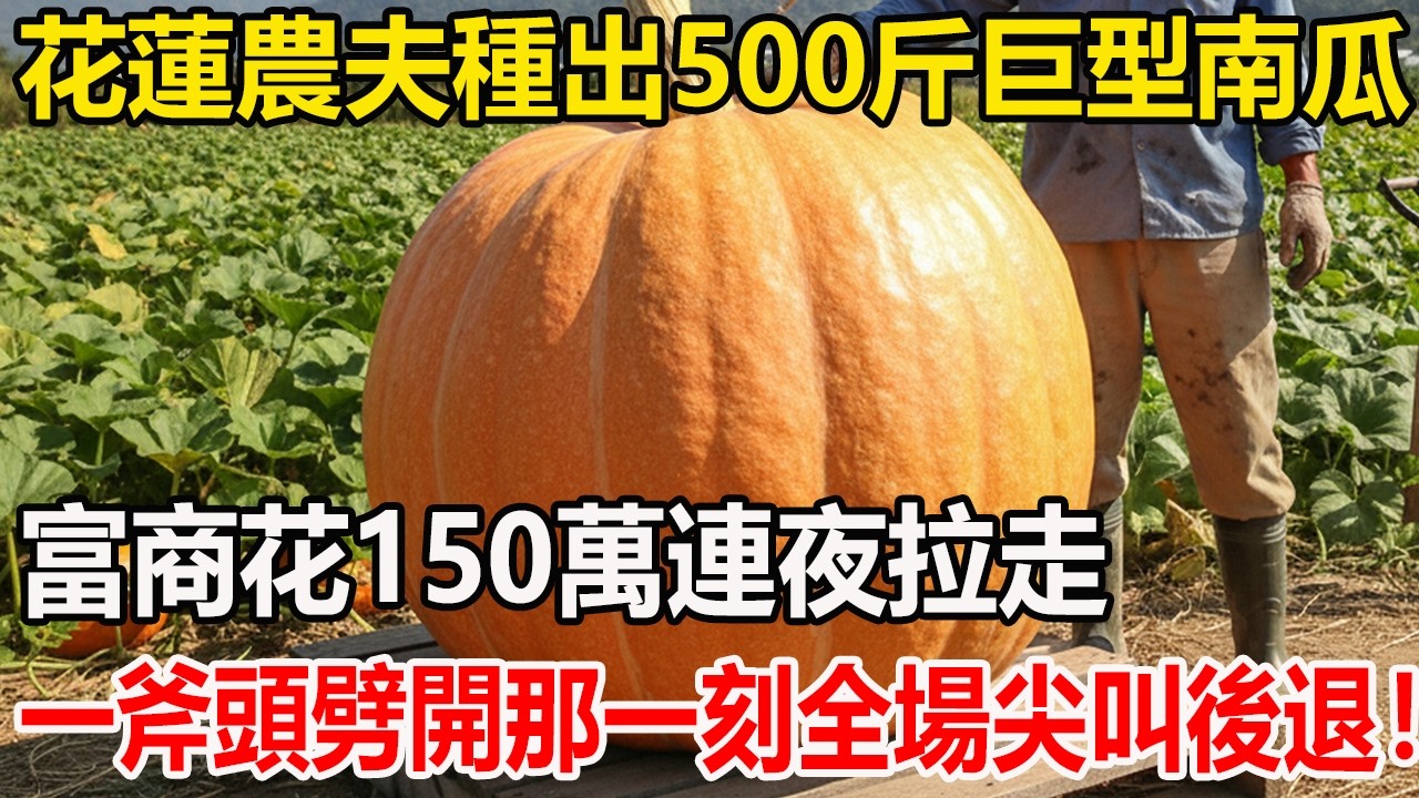 花蓮農夫種出500斤「血紅」巨型南瓜，富商花150萬連夜拉走，一斧頭劈開那一刻全場尖叫後退！