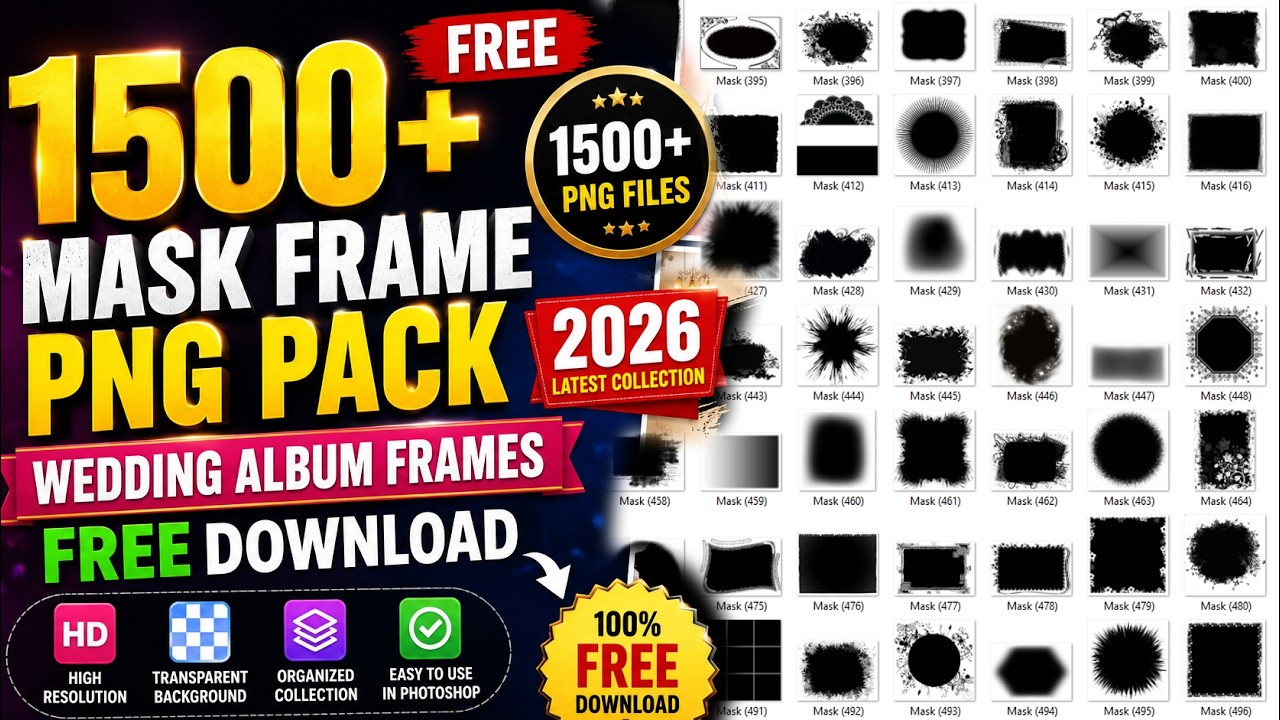 Free PNG 1500 Mask Frame PNG Download 2026 | Wedding Album Frames PNG Free Download