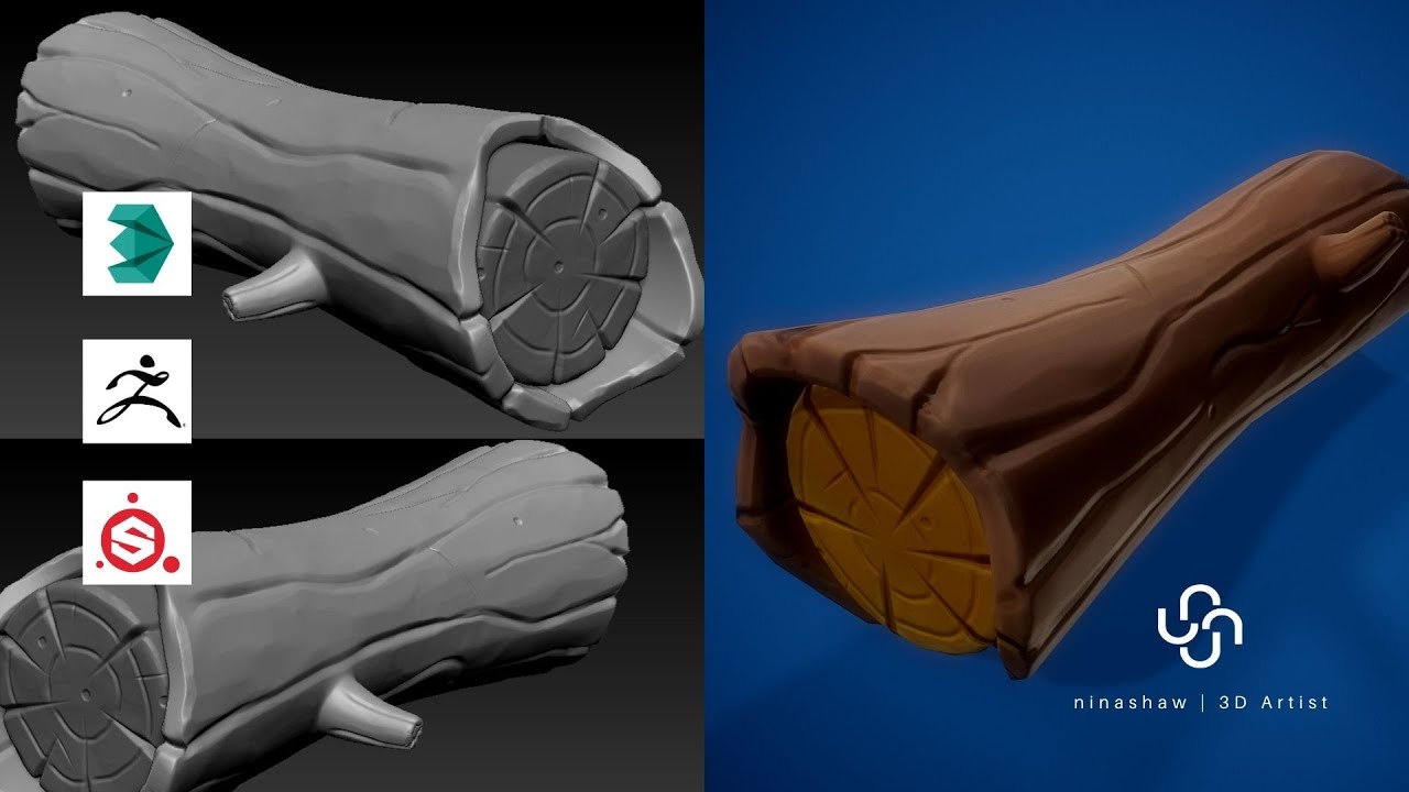 TIMELAPSE | Game Asset  Stylized Log | 3dsMax/Zbrush/Substance Painter