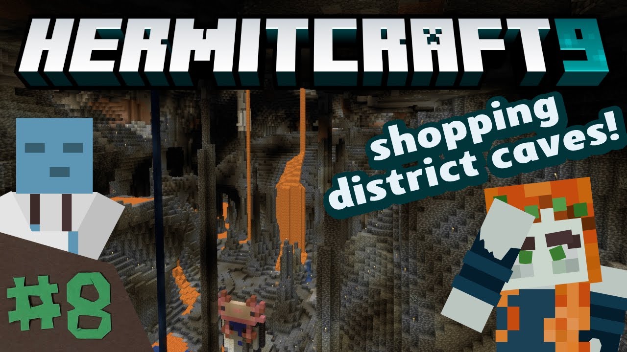 HermitCraft 9 ep 8: New shopping district cave! ZombieCleo and iJevin TNT!