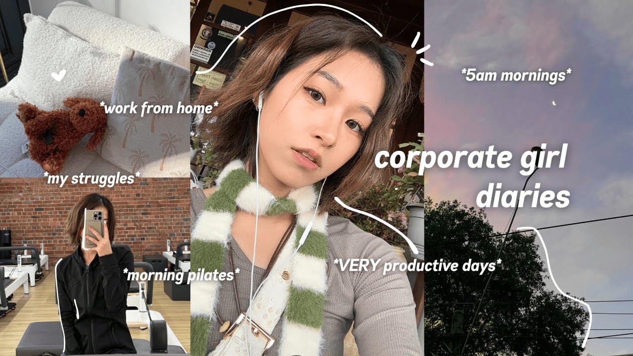 corporate girl diaries 🖇️  5AM mornings, my STRUGGLES, Pilates, WFH, 8-5 VERY productive days
