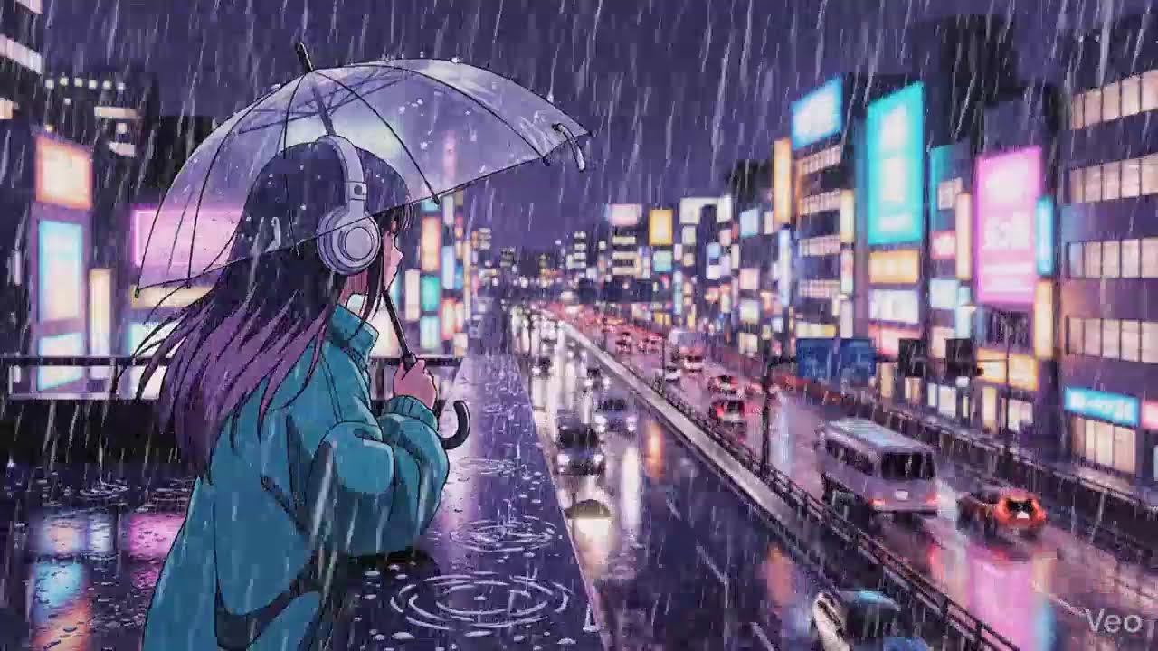 Night Rain Ambience 🌧️ Japanese Neon City Lofi