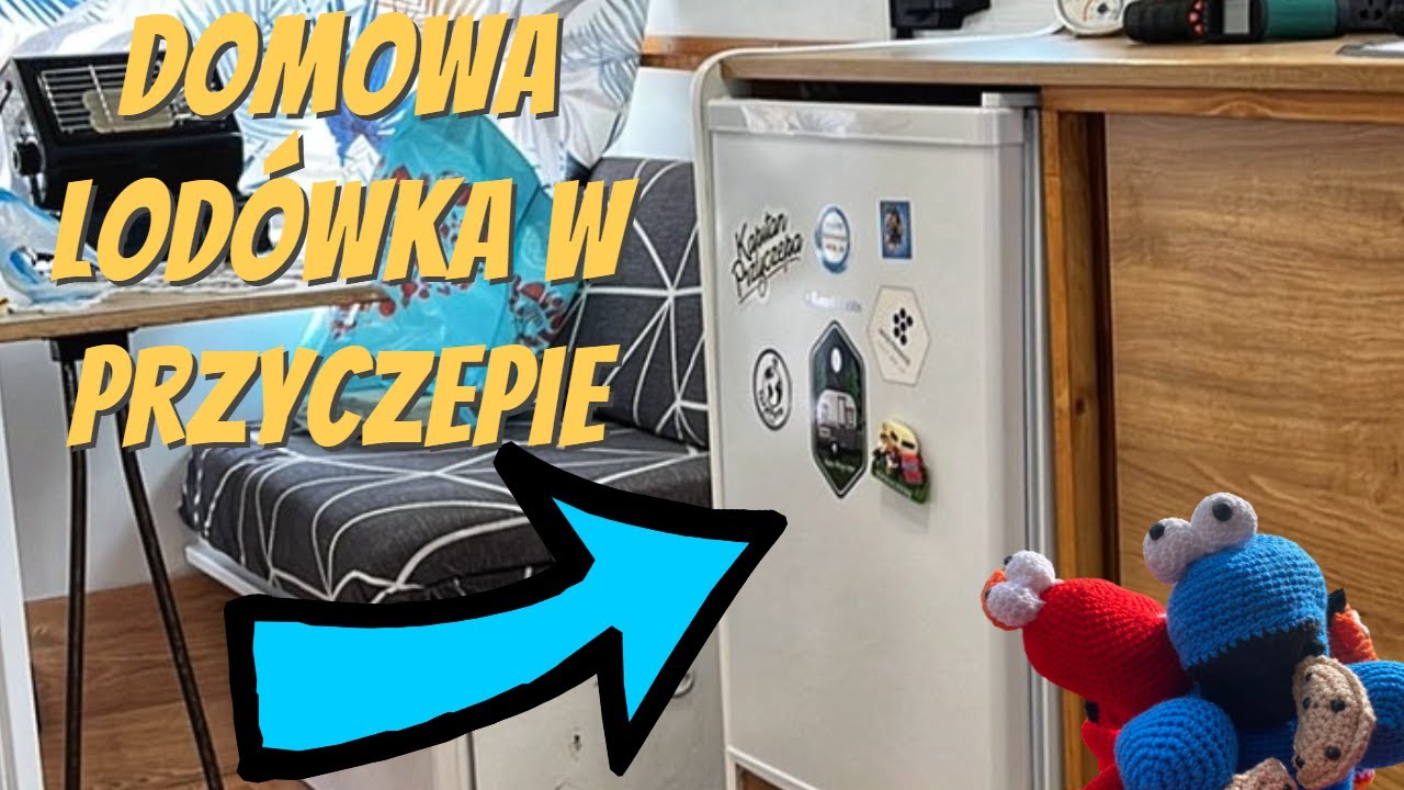 Domowa lodówka w przyczepie lub kamperze zasilana z akumulatora na przetwornicy 12 na 230V