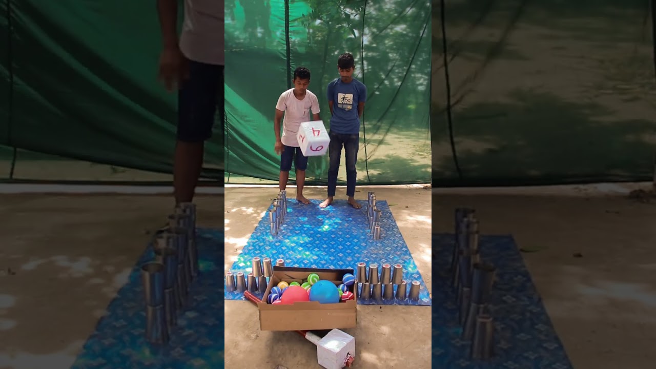 Balloon popping challenge with balls lined up in a glass #games #funny #shorts