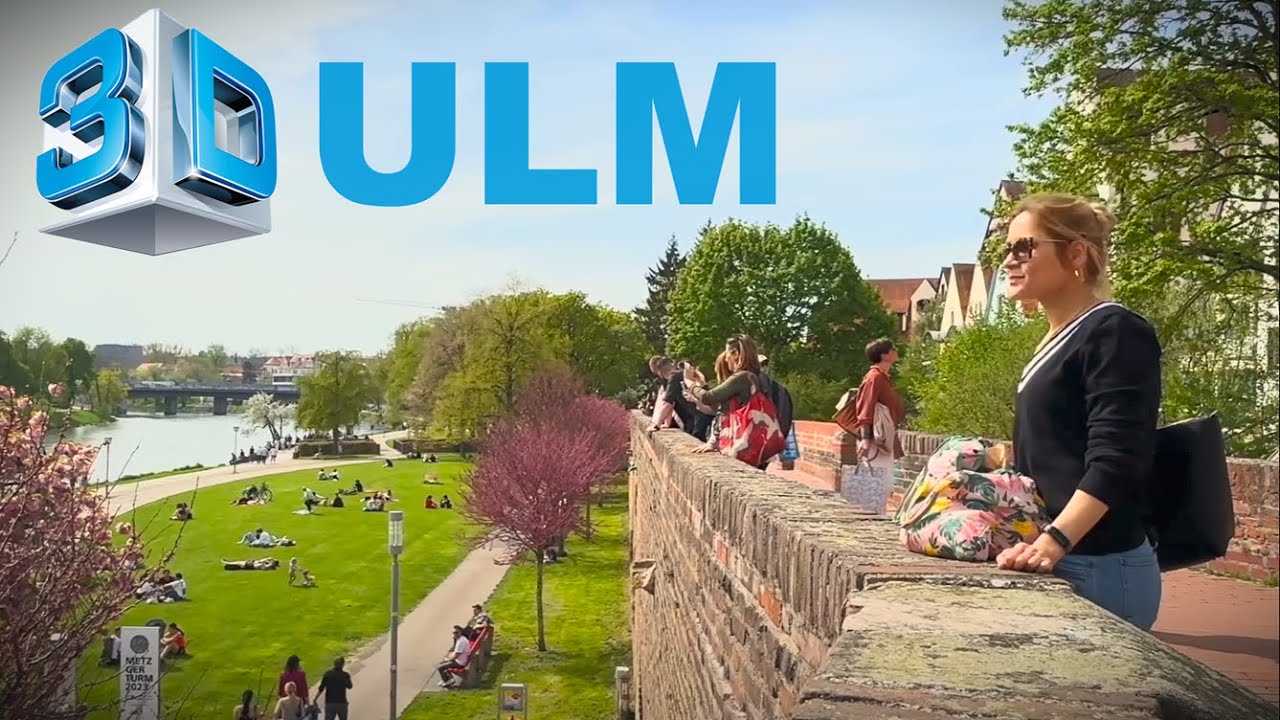 Spring feelings at the riverbanks of the Danube river in Ulm, Germany, 3D version