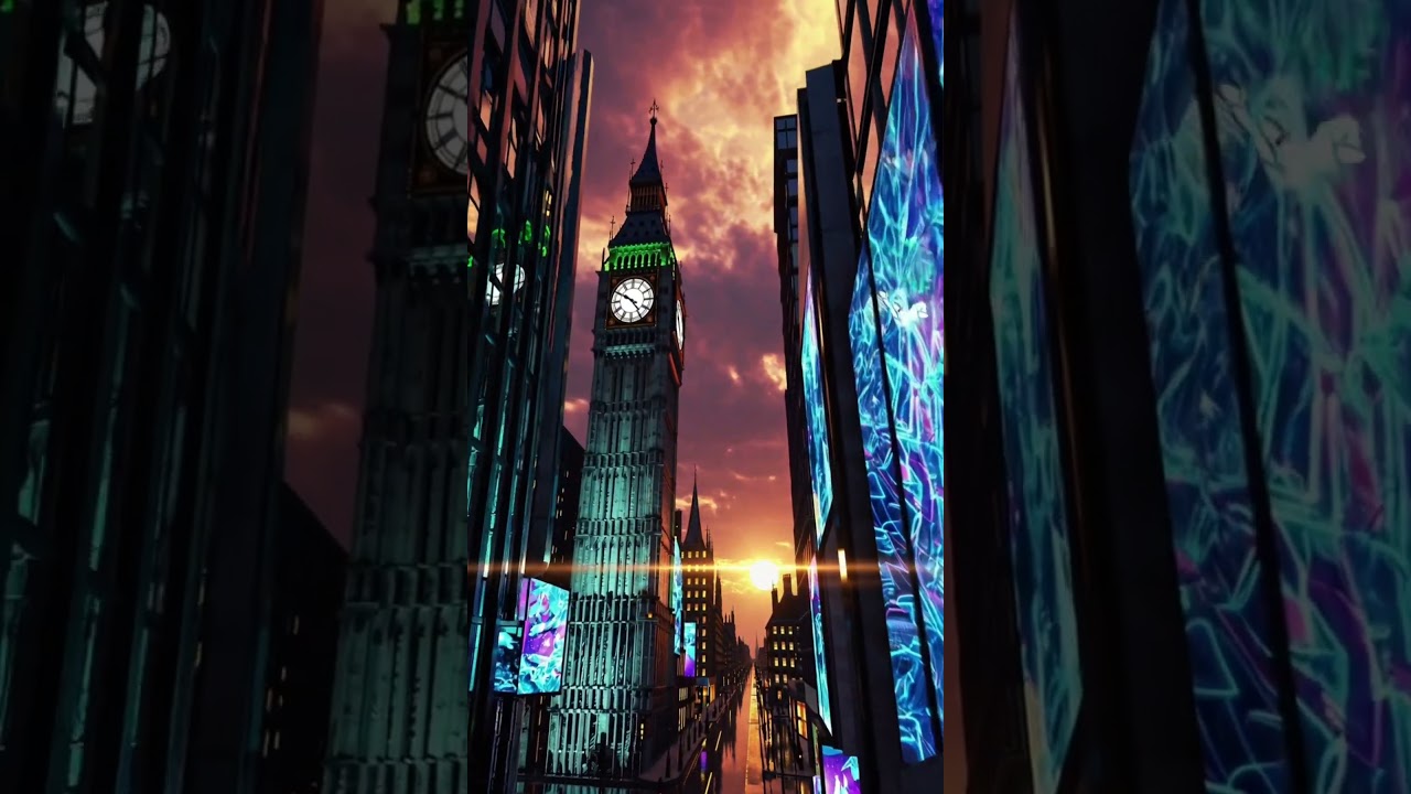 4K Cyberpunk London at Golden Hour | Futuristic Big Ben & Westminster Abbey Cinematic