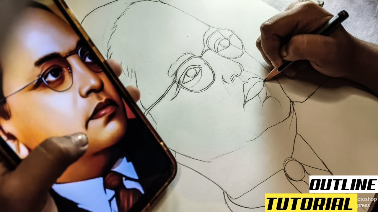 Dr Br Ambedkar Drawing, Ambedkar Jayanti Special Drawing, Outline Tutorial 😍