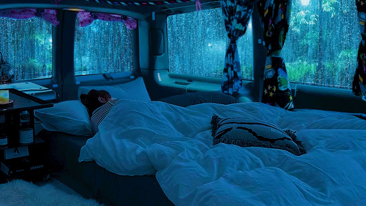 Deep Sleep Ambience ⚡ Rain & Thunder Sounds on Car for Sleep Deeply, Banish Insomnia and Anxiety!