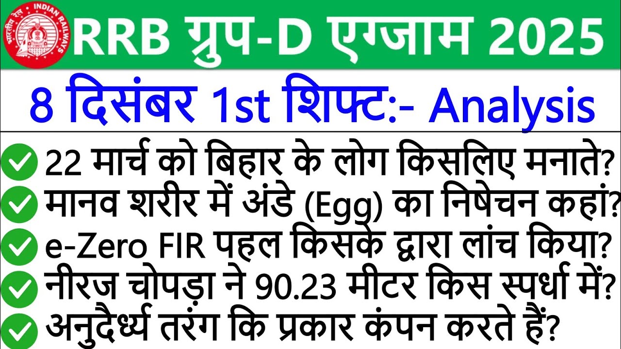 RRB Group D Exam Analysis 2025 | Group D 8 December 1st Shift Analysis | Group D Today Exam Analysis