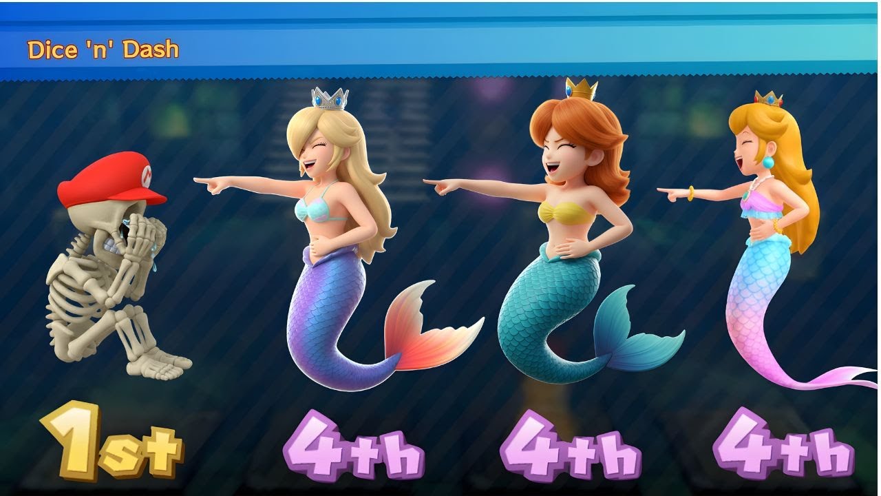 Mario Party 10 Minigames – Skeleton Mario HUMILIATED by Mermaid Princesses?!