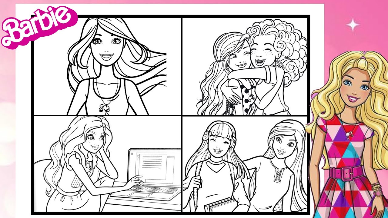 Coloring BARBIE and FRIENDS Compilation NIKKI TERESA DAISY RENEE COLORING Page Barbie DreamHouse