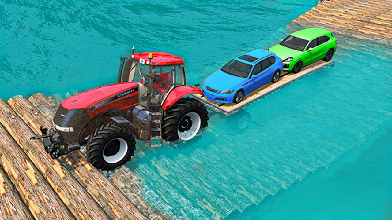 Log Bridge Tractor Cars Rescue - Car vs Deep Water - BeamNG.Drive | BeamNG Land TV