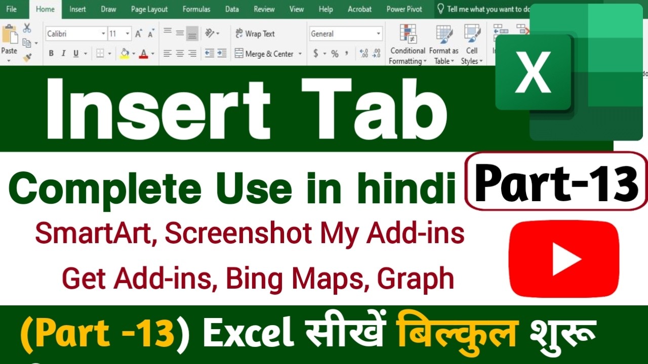 MS Excel Part-13 | Insert Tab in Excel | SmartArt Graphics & Add-ins in Excel Beginners Tutorial