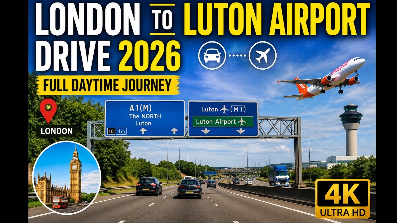 London to Luton Airport Drive 2026 🚗✈️ Full Daytime Journey in 4K