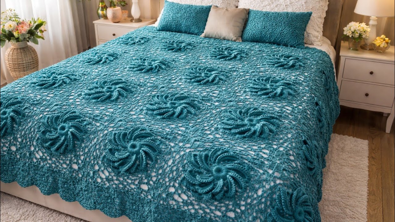 طريقة عمل بطانية بالكروشيه ثلاثية الأبعاد #crochetblanket #crochet #knitting#بطانيةكروشيه #handmade 