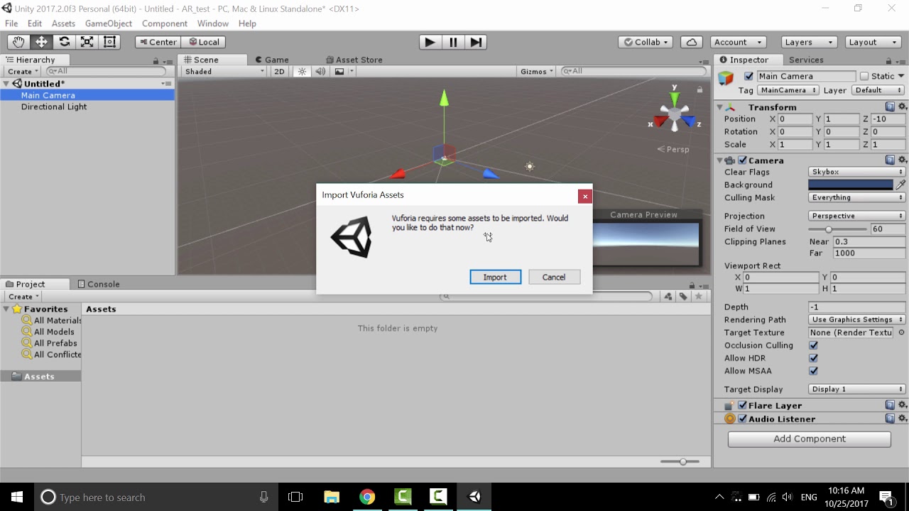 AR Example using Vuforia: a single imageTarget, Unity 2017.2