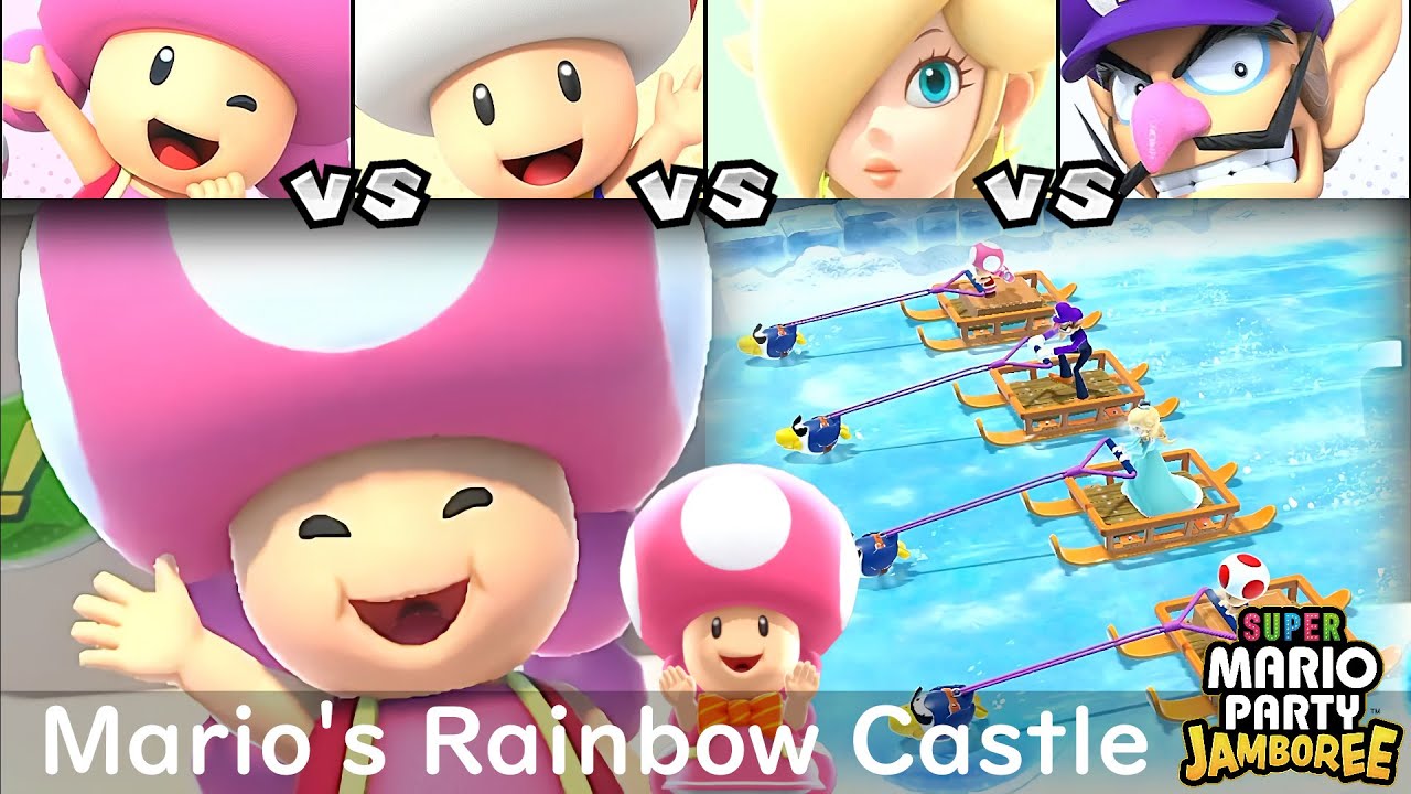 Super Mario Party Jamboree Toadette vs Toad vs Rosalina vs Waluigi in Mario's Rainbow Castle