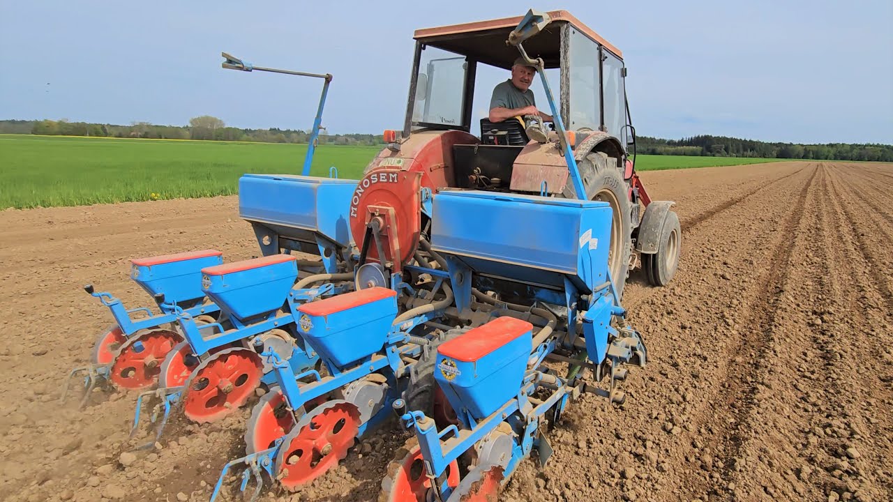 Case 733 International mit MONOSEM Maiss&auml;maschine im Einsatz