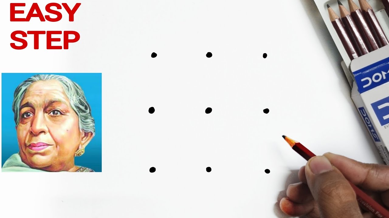 6 Dots turns into Sarojini Naidu drawing // Easy Drawing