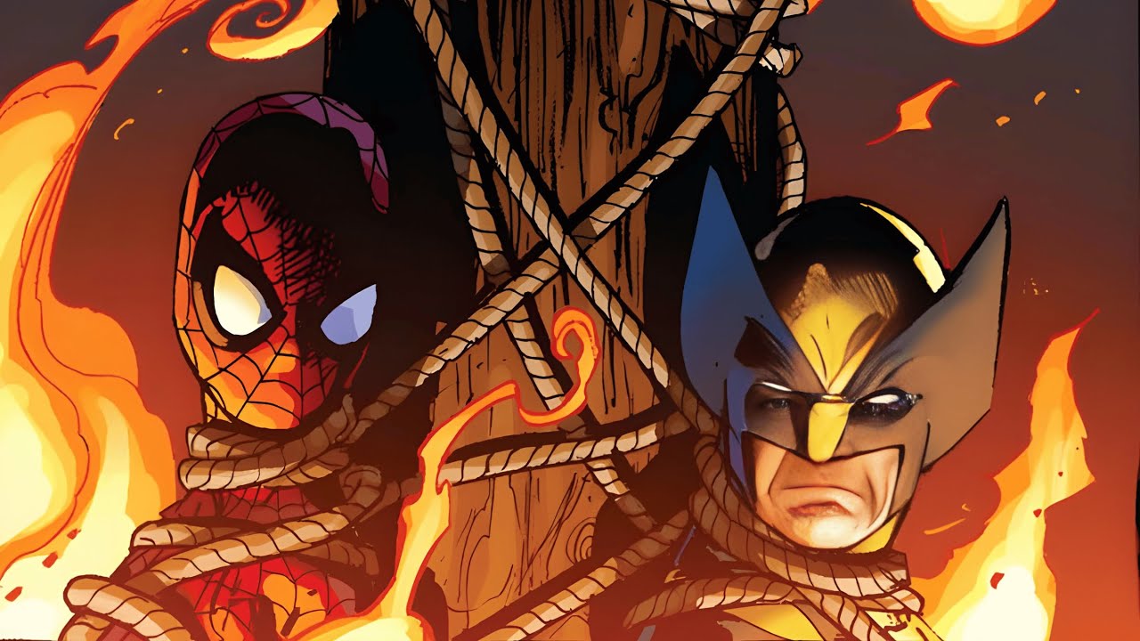 Spider-Man and Wolverine Ties To a Pole