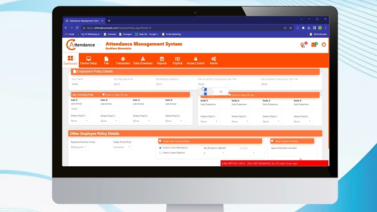 Realtime Biometrics Limited : How to Create Office Time Policy in Attendance mark?