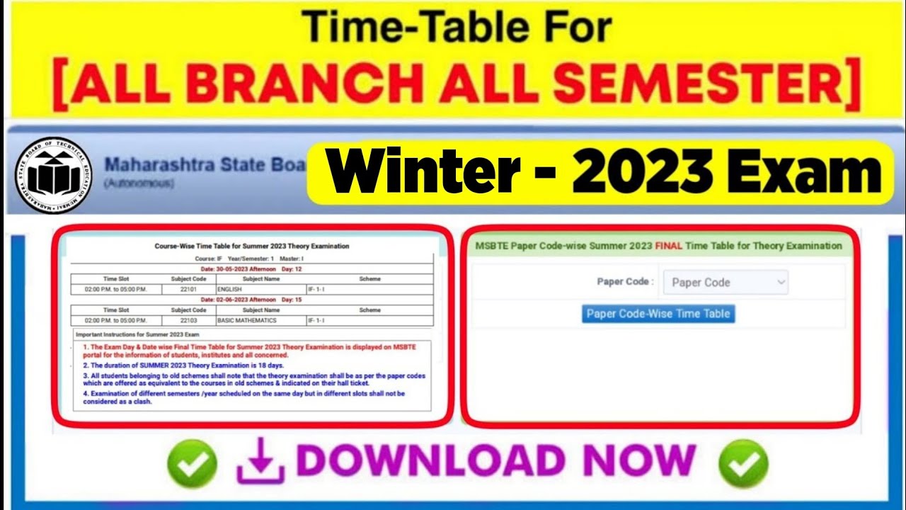 🔴MSBTE Exam Time Table Winter 2023 MSBTE New Update Msbte Latest News