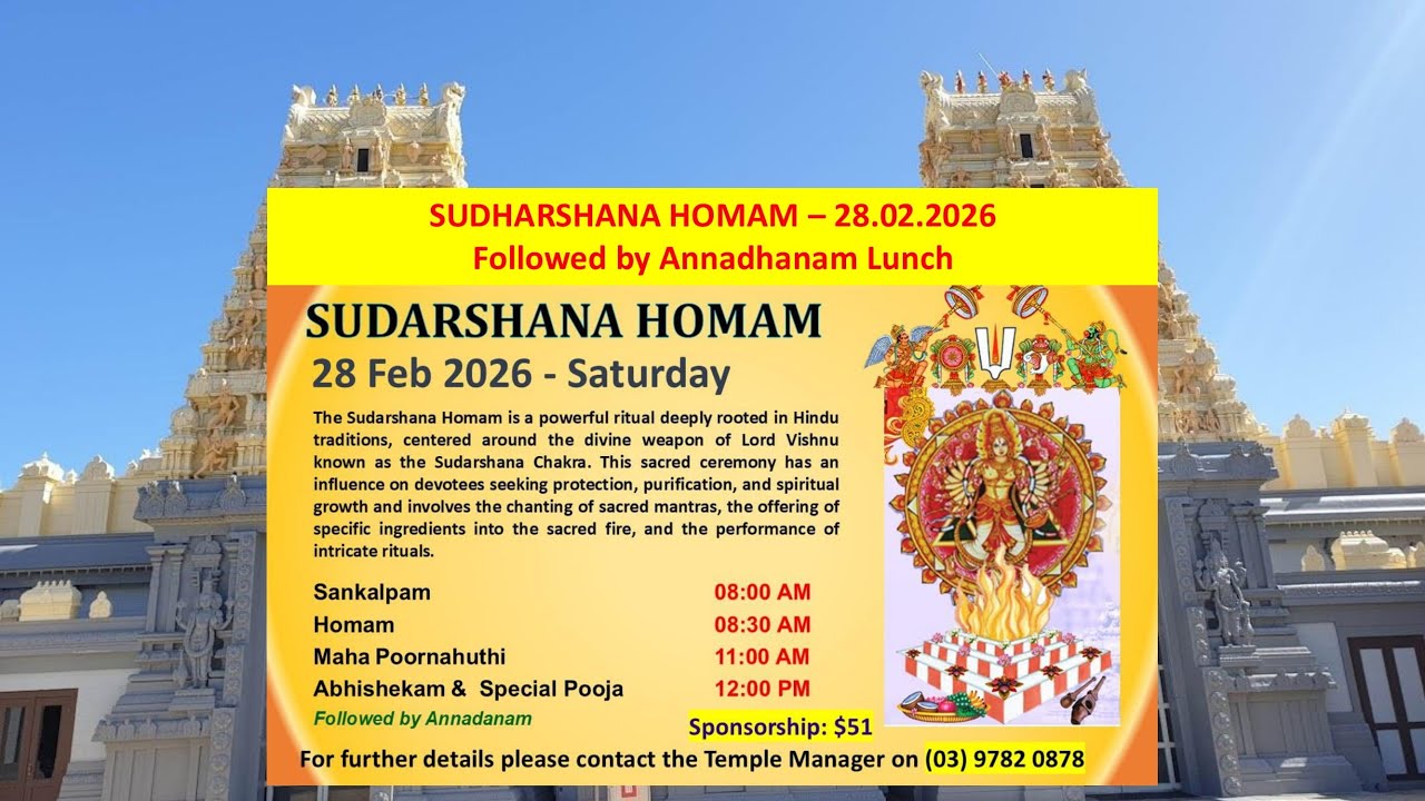 2026 - SUDHARSHANA HOMAM | SHRI CHAKRATHALWAR | Shri Shiva Vishnu Temple | Melbourne, Australia
