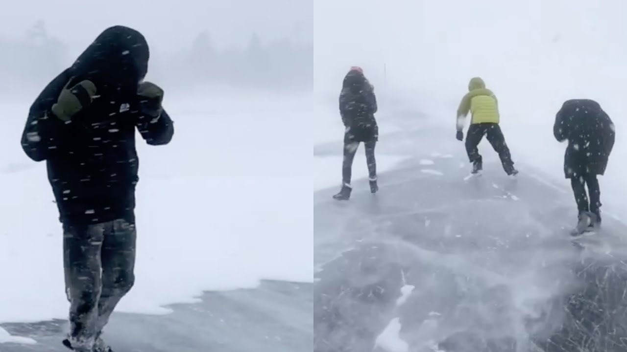 Skaters Face-off Against Brutal Winds In Quebec