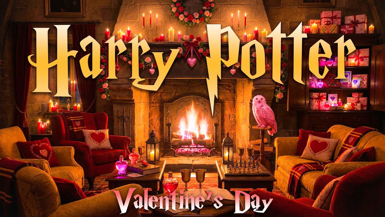 Valentine’s Day Romantic Evening at Hogwarts ❤️ Cozy Winter Night Fireplace Ambience | Magical Music