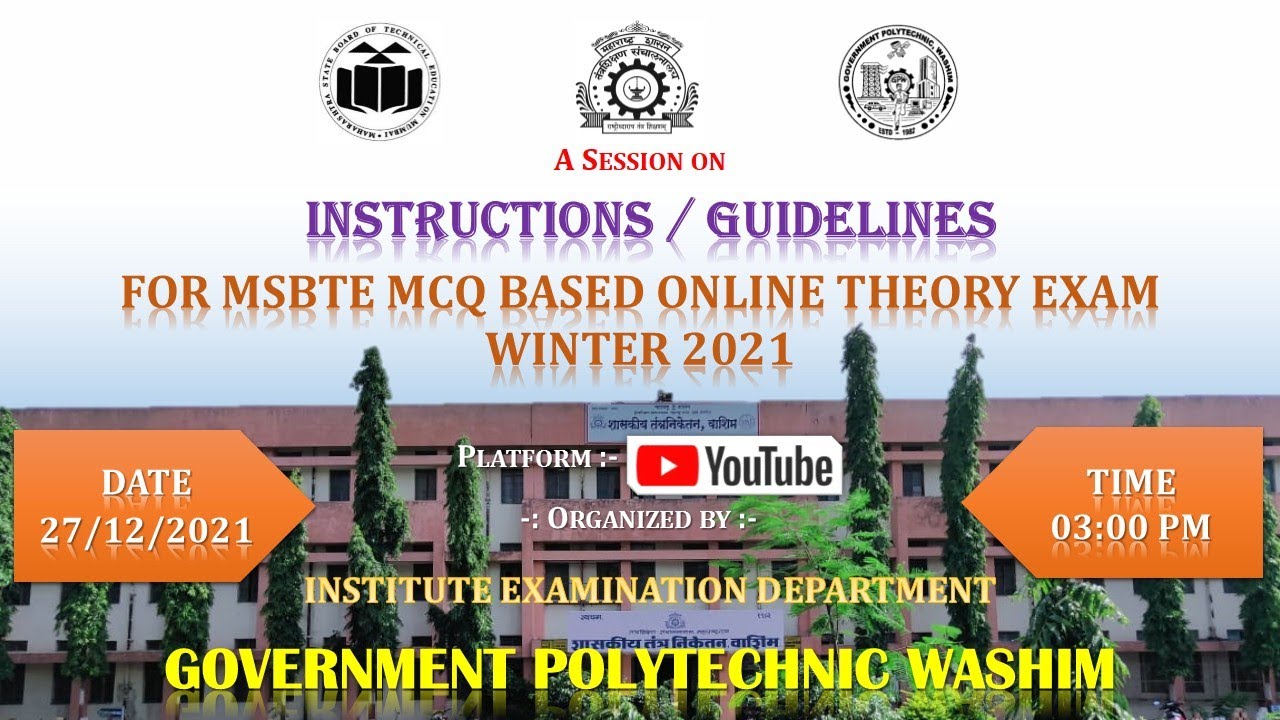 Instructions / guidelines For MSBTE MCQ Based online theory exam WINTER 2021 by GOVT POLY. WASHIM