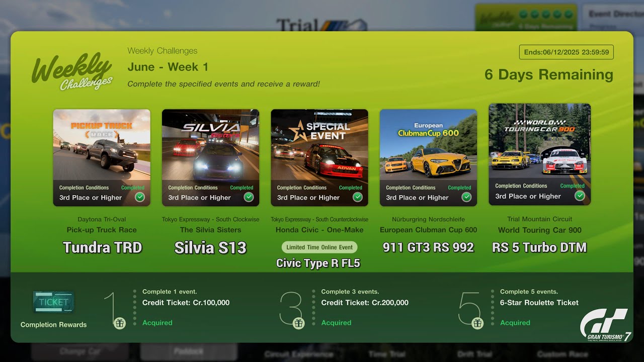 Gran Turismo 7 | Weekly Challenges June 2025 Wk.1 - Civic as Traffic Return & WTC900 [PS5Pro]