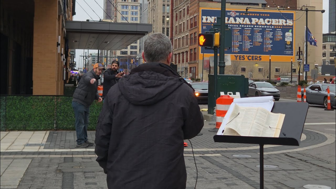 Preaching in downtown Indianapolis in the cold weather!