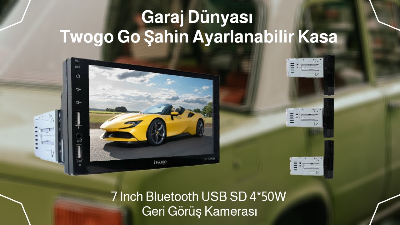 Garaj Dünyası Twogo Go Şahin Ayarlanabilir Kasa 7 Inch Bluetooth USB SD 4*50W Geri Görüş Kamerası