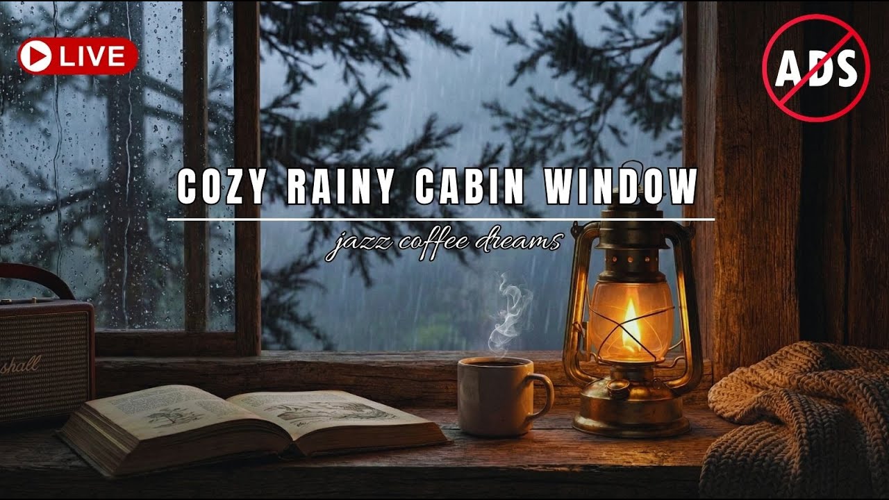 🔴 LIVE Cozy Rainy Cabin Window 🌧️🕯️ Lantern Glow, Coffee & Calm Night Ambience