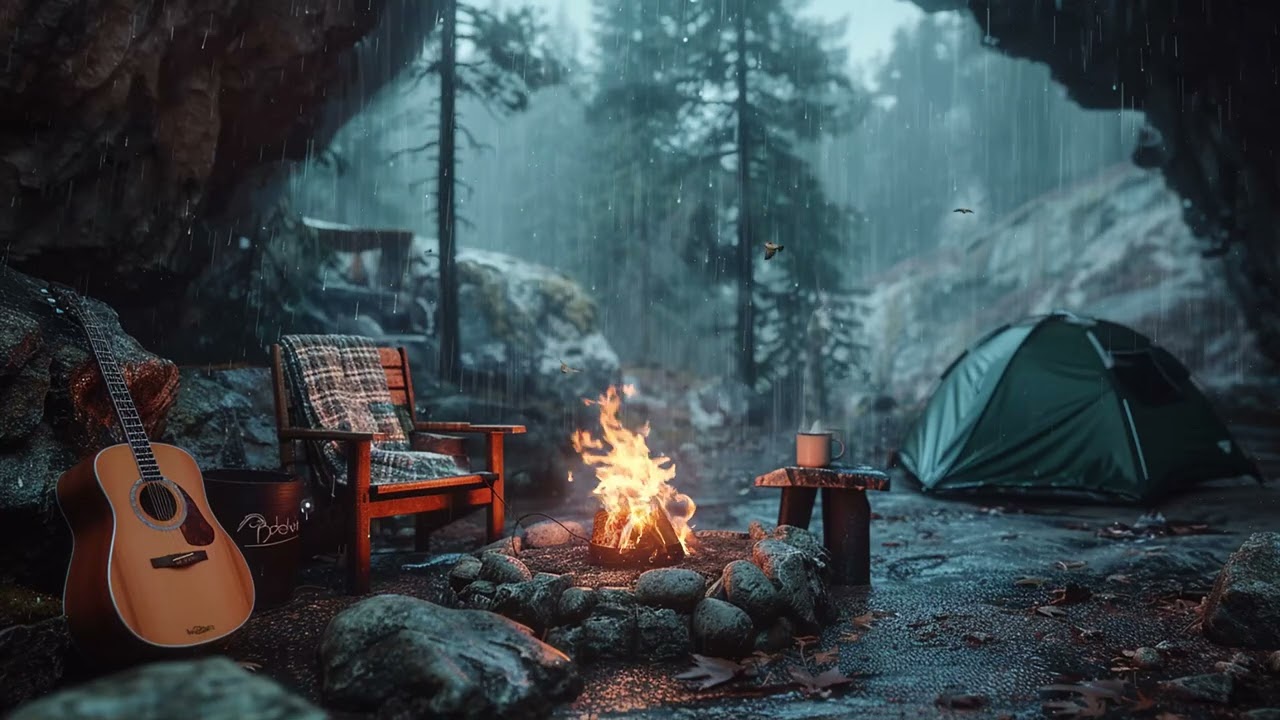 ASMR Regen Deutsch Nacht – Tief einschlafen mit Höhle, Feuer und Naturklängen