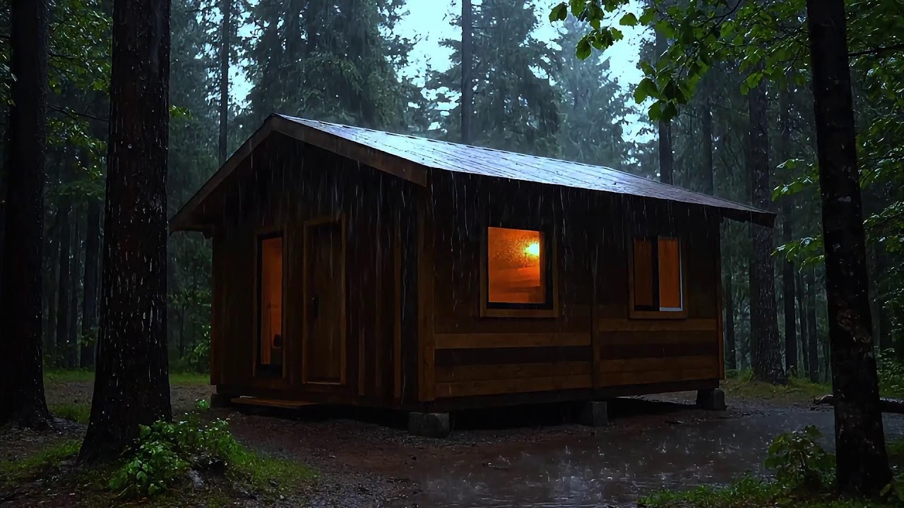 Heavy Rain and Thunderstorm ASMR 🌲🌧️ Cozy Cabin Night for Sleep & Relaxation