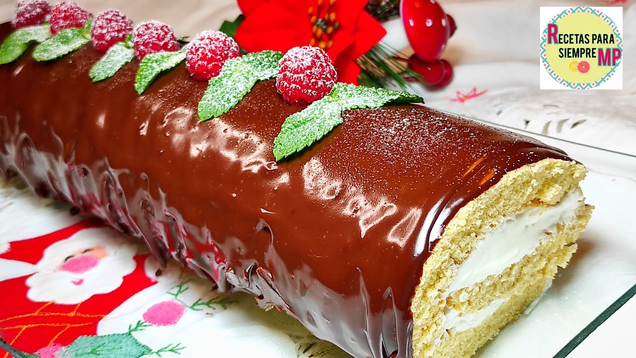Tronco de Navidad o Brazo gitano de Chocolate y Nata